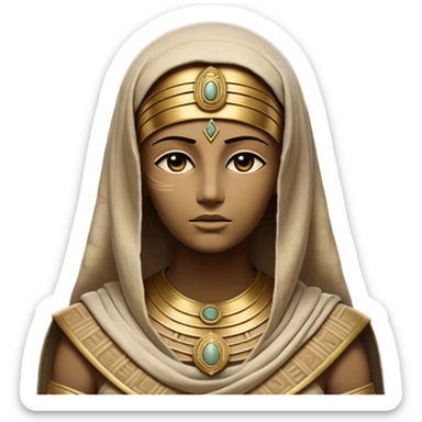 Cinematic Noble Mummy Portrait Emoji, Regal and timeless, with a meticulously wrapped, ancient form in muted earth tones accented by faded gold, exuding an air of forgotten majesty and solemn duty, simplified yet elegant with intricate bandage details, highly detailed and softly glowing, evoking the dignified mystery of an eternal sentinel guarding long-lost secrets! sticker