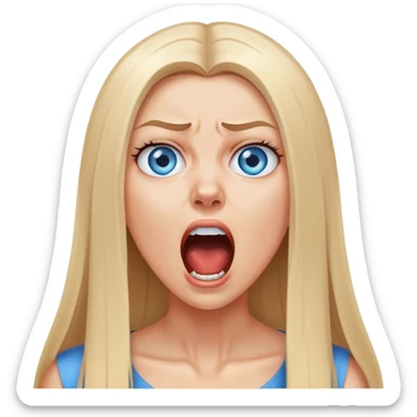 beautiful white girl with long straight blonde hair blue eyes screaming yelling upset sticker