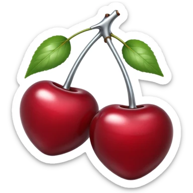 A pair of cherries emoji made of liquid silver chrome, smooth rounded shapes, glossy metallic surface, subtle sensual vibe, luxury sexy aesthetic, iOS emoji style, centered, clean white background sticker