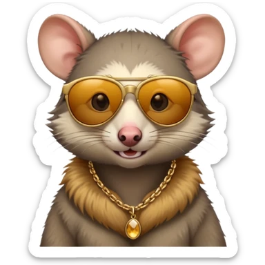 Opossum with sunglasses and a gold necklace  sticker
