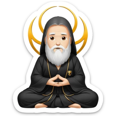 Wise spiritual guru with long beard wearing Lamborghini logo, meditation pose sticker