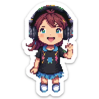 excited gamer girl in headphones sticker
