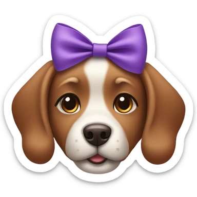 Brown cute dog with purple bow sticker