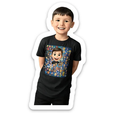 smiling boy in black shirt sticker
