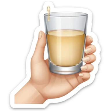a hand holding a tiny shot glass sticker