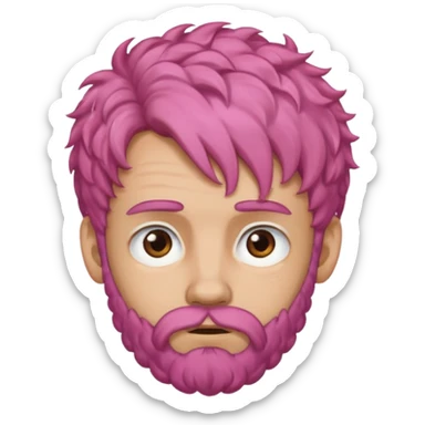 A light-skinned man with moderately curly pink hair, brown eyes, a brown beard, and a slightly uneasy expression. sticker