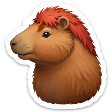 Capybara with red rock hair sticker