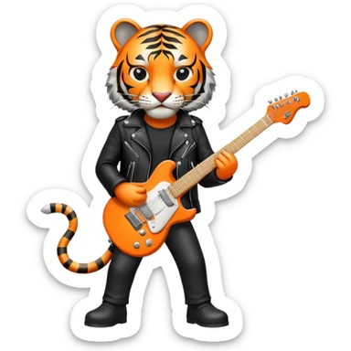 Rock star tiger with electric guitar and leather jacket sticker