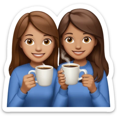 sisters drinking coffee brown hair and lighter skin sticker