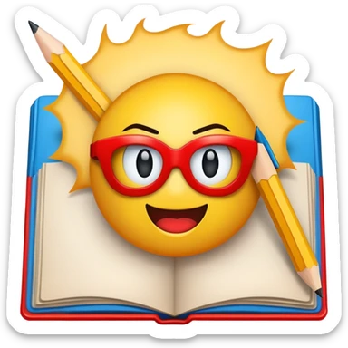 Create a vibrant emoji representing comic books and graphic novels. The design should feature a large, open comic book or vintage comic magazine with pages displaying classic comic art, with text. The comic pages should have bold, dynamic panels and action scenes. Include a pencil writing on the pages, but without a hand, to symbolize the artistic creation of comics. Use bright colors like red, blue, and yellow, with a retro feel to the design. Make the background transparent. sticker