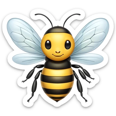 A cute yellow and black striped bee with transparent wings sticker