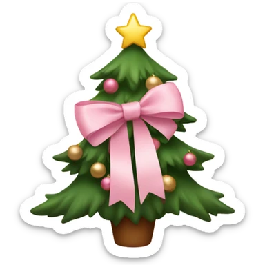The Christmas tree is decorated with a light pink ribbon. sticker
