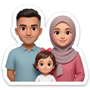 Family of four man woman 1 year old boy and baby girl but make the woman a hijabi and the boy younger man with a low fade pern get rid of the torso infront of woman sticker