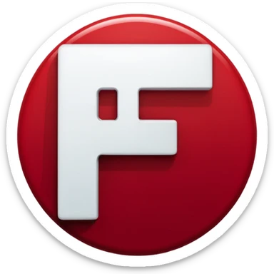 a white color letter F in surrounded with a circle deep red circle, the whole combination has a liquid texture to it and is giving the mackintosh vibes, the font was a bold modern one sticker