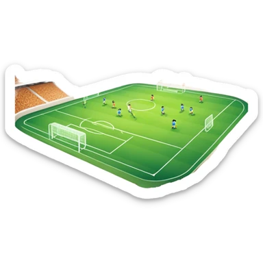 An icon showing a large, beautiful indoor stadium with soccer players on the field, actively playing. Fans cheer from the stands, creating a vibrant and energetic atmosphere. Bright lights shine down on the action, symbolizing the excitement of live sporting events. Transparent background. sticker