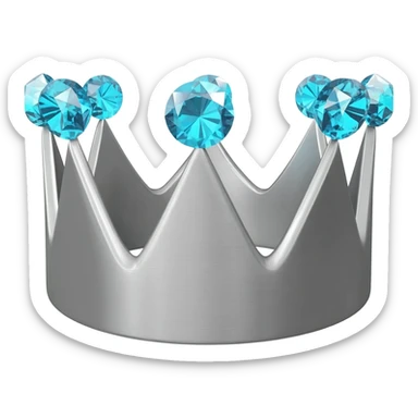 Minimalist 3D emoji based on: grey-graphite geometric crown made of cold, grey brushed steel. Integrated at the top is a severe; one large, sparkling light blue diamond is set precisely on each of its points. Soft, even lighting, isolated for sticker quality sticker