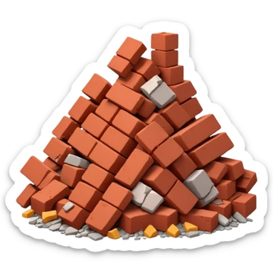 3D iPhone style emoji of a pile of bricks, roof pieces, and wall rubble, scattered and broken, isolated on white background, soft shadows, high detail, playful and cute sticker