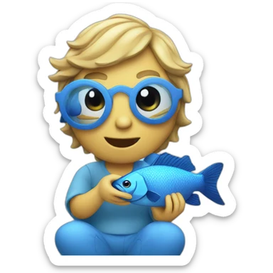 Blue fish filming a video sticker
