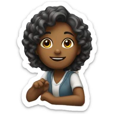 girl is sitting at school desk,  hand is raised sticker