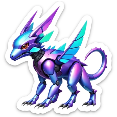  exotic shiny colorful futuristic modern cyber-Fakémon-Digimon-Trico-Vernid-creature sticker