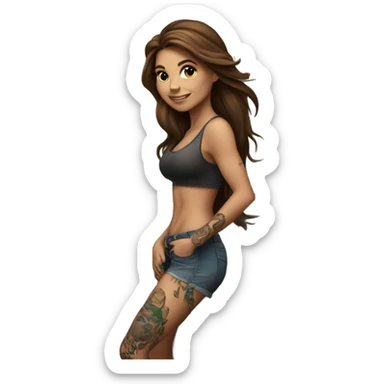 Beautiful tattooed woman long brown hair climbing rocks sticker