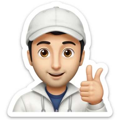 generate a pretty bratz emoji of ranbir kapoor wearing a white cap and doing a thumbs up sticker