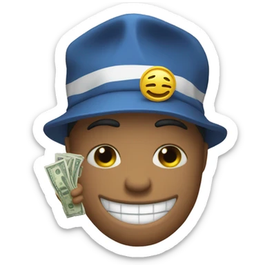 Emoji with bue hat and it's hands are flex money sticker