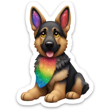 German shepherd with black and rainbow glitter fur sticker