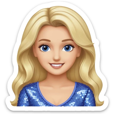 Perrie Edwards from Little Mix with long blonde hair, periwinkle sequin outfit sticker