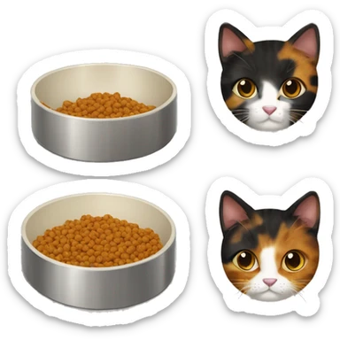 tortoiseshell cat cat food in cat food bowl sticker