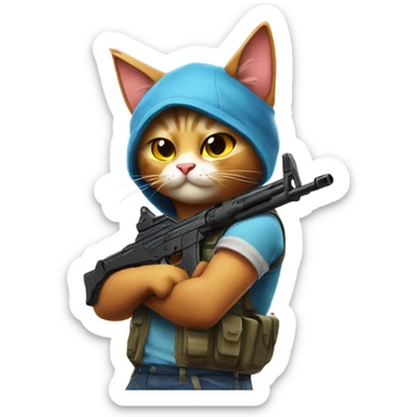 Cat that playing Fortnite wearing a Ak 47 sweet comic stil sticker