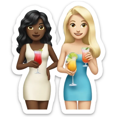 Blonde and black hair girls holding cocktails  sticker