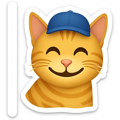 Change the cat's face expression to smiley, keep the blue cap, and set the background to transparent. The style should resemble emoji style with simple and clear features. sticker