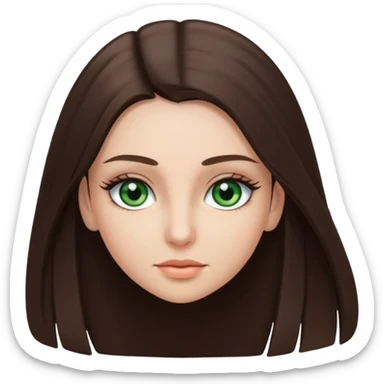 Brunette girl, with long straight hair, eyelashes, and green eyes￼ sticker