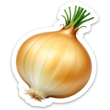 Cinematic crisp white onion, slightly peeled to reveal smooth layers, warm golden tones, rustic and fresh, soft glowing highlights. sticker
