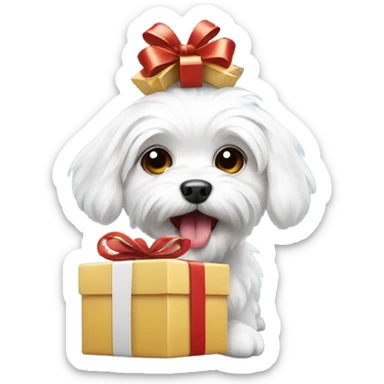 Maltese dog holding a gift in its mouth sticker