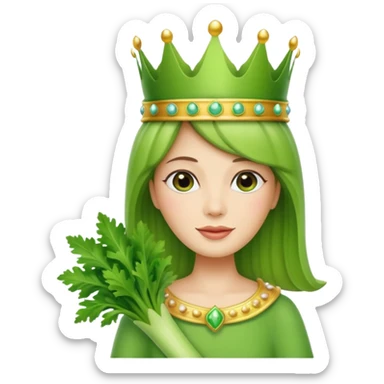 Celery stalk with a feminine face wearing a crown sticker