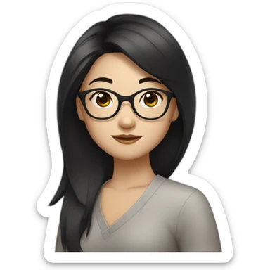 chinese girl with black hair with glasses sticker