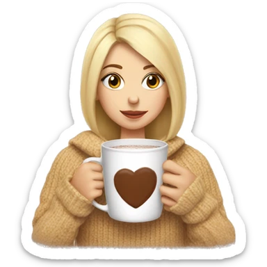 Blonde girl drinking hot cocoa with a cozy sweater on  sticker