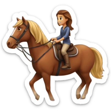 A boy riding on the horse at early morning with his girlfriend  sticker