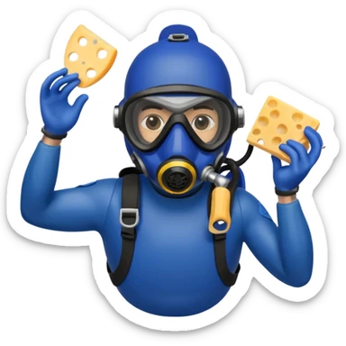 Man Scuba diver holding blueberries and cheese sticker