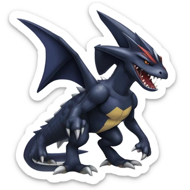 Black, Modern, Cool, Edgy, Badass Punk-style Garchomp-Nargacuga-Sergal Fakémon-Digimon with sharp edgy striking detailed stripe-markings,  full body sticker