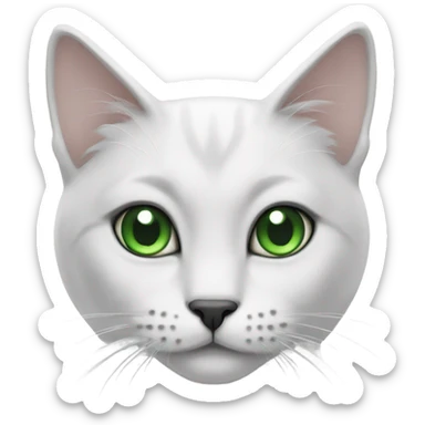 white cat with green eyes and black nose and gray ears sticker