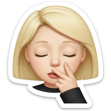 una cara con los ojos cerrados y con un dedo en la boca coqueta  sticker