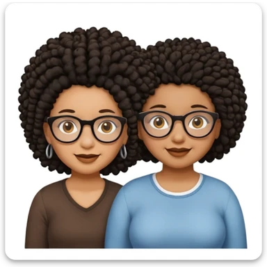 Chubby brown skin girl with glasses, brown eyes, black curly afro and a shorter skinny vrown skin girl with black dreadlocs and brown eyes sticker