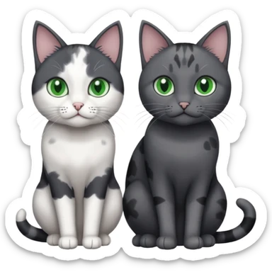 3 different coloured small cats including a dark grey and white, and a patchy calico and a completely solid dark grey with green eyes and only white paws sticker