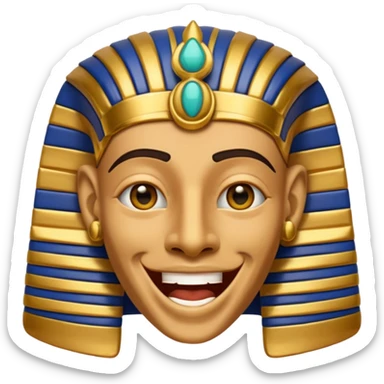 Discord emoji for "RA Silkroad", Ancient Egyptian theme, funny Pharaoh face laughing, cartoonish, colorful, shiny gold, small and clear.
 sticker