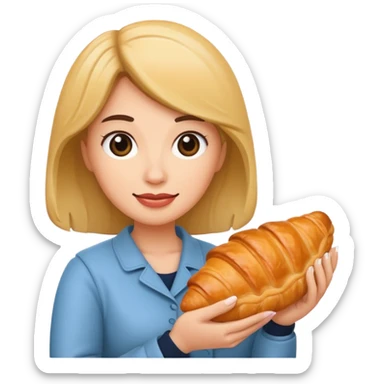 woman holding croissant sticker