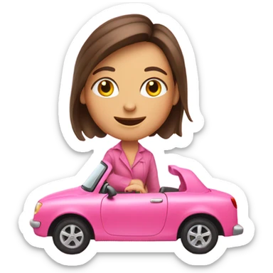 happy-brunette-girl-driving-pink-car-profile sticker