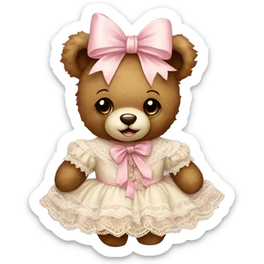 vintage rococo teddy bear with a light pink bow that has lace and frills sticker